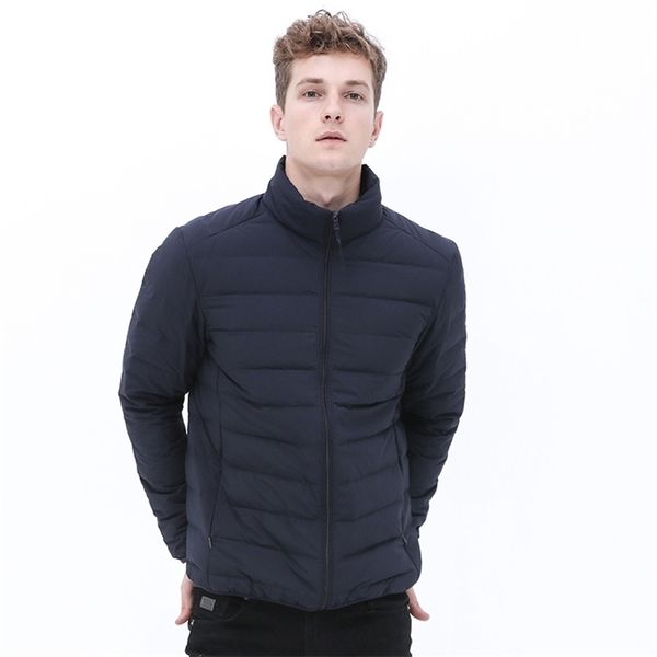 

men's down parkas man standup collar puffer jacket soft matt waterproof fabric down jackets seamless winter autumn warm outerwear coat, Black