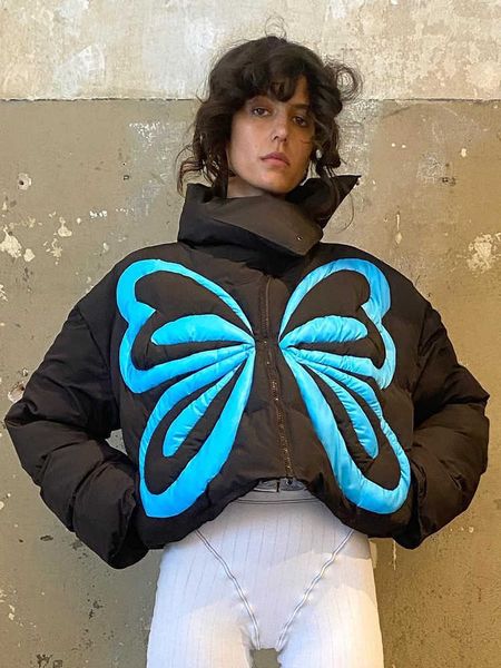 

women's down parkas winter butterfly puff cotton-padded jacket coats for women fashion drawstring turtleneck warm short parkas coats fe, Black