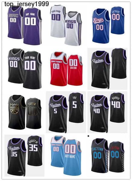 

75th basketball jerseys custom mens womens sacramento''kings''24 buddy hield de'aaron 5 fox 40 harrison barnes 35 m, Black;red
