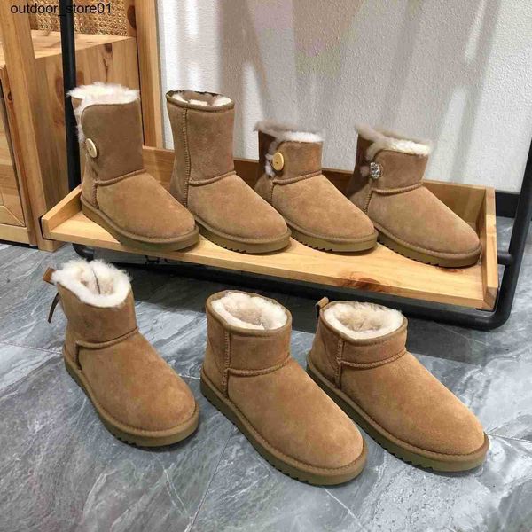 

designer boots australia luxury women shoes sheep fur integrated leather wool snow boots womens winter short tube thickened anti-skid, Black