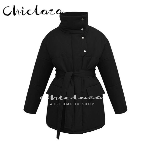

womens down parkas chiclaza women winter fashion thick with belt parkas coat female casual pockets wild long sleeves warm outwear ladies 221, Black