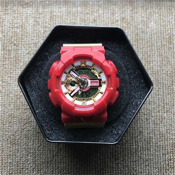 

iced out watch sports quartz digital men's watch automatic lift hand lamp waterproof led dual display 110 oak watch world time, Slivery;brown