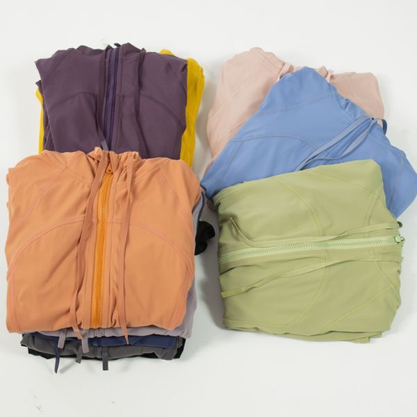 

lu-008 women's yoga hooded jacket outfit solid color nude sports shaping waist tight fitness jogging sportswear