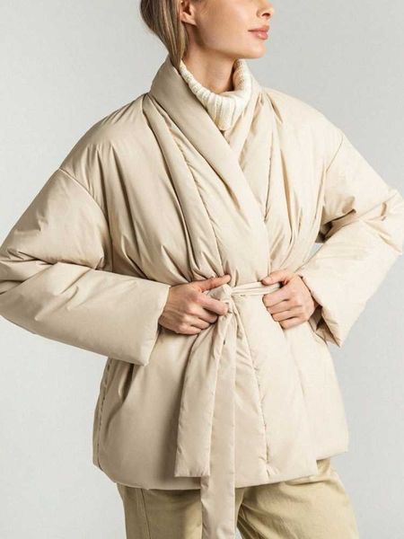

women's down parkas women winter short down parkas coat 2022 fashion quilted belt thick warm cotton jackets coats beige female outerwea, Black