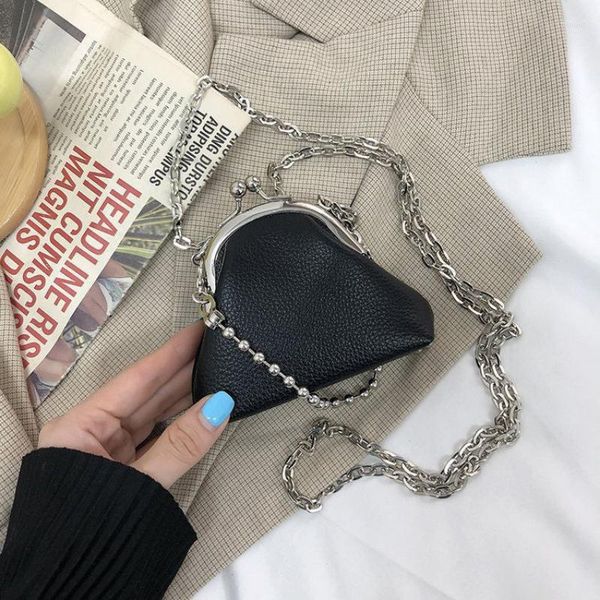 

evening bags simple mini coin purses for women metal chain ladies pu leather shoulder all match black female triangular crossbody bag