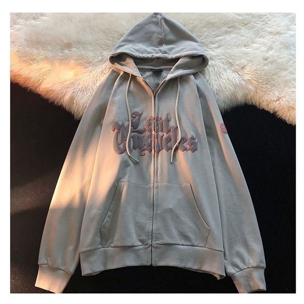 

womens hoodies sweatshirts hooded sweater large size brand high street foam letters loose casual zipper cardigan men and women couple jacket, Black