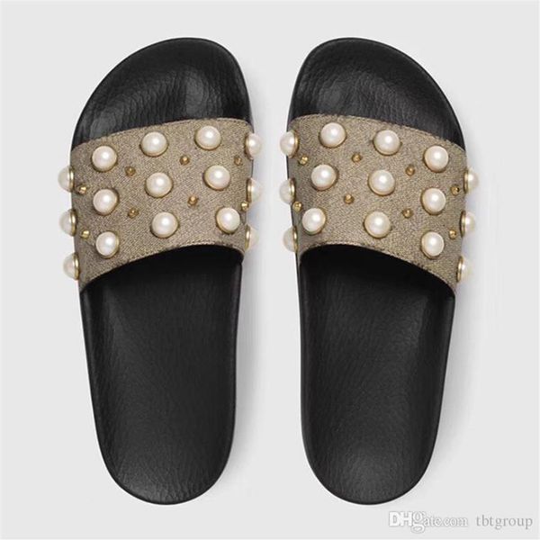 

womens slipper summer rubber slides sandals beach men flip flops women blooms flower striped pearl causal slipper with box us5-11 252j, Black