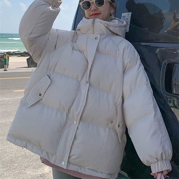 

womens down parkas circyy winter jacket women clothes beige hooded coat parkas thick loose casual ladies oversize outerwear puffer fashion j, Black