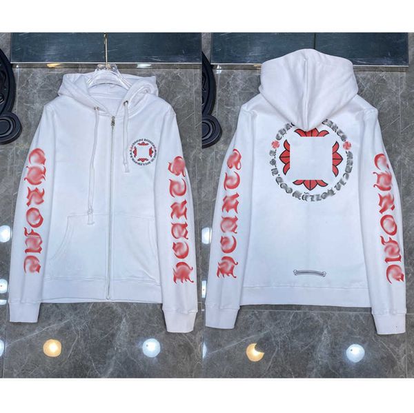

mens fashion loose sweatshirts classic brand ch designer hoodie horseshoe sanskrit print luxury zipper jacket pullover hooded coat vlil, Black
