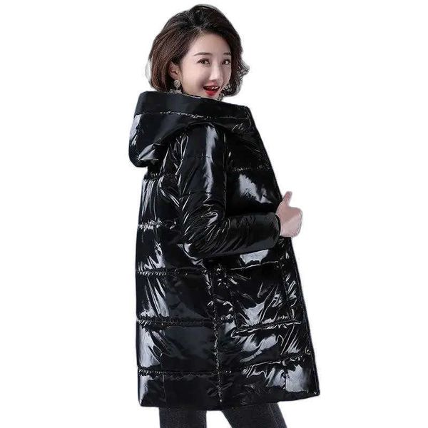 

women's down parkas women jacket down cotton padded female coat 2022 new winter mid long fashion glossy warm outwear womens parka t221, Black