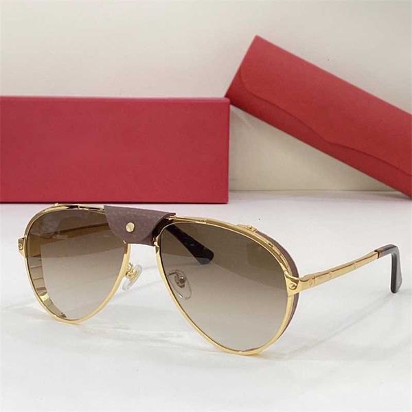 

golden carti man pilot sunglasses frames women fashion eyewear leopard metal decorate side leather and button double nose bridge design, Black