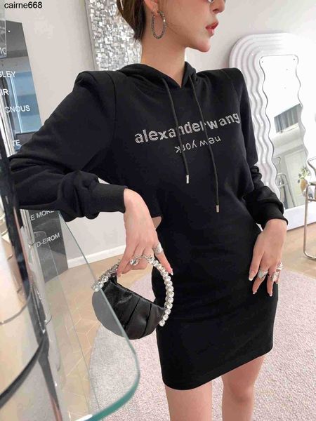 

women's hoodies designer sweatshirts new style temperament fashion letter alexanders drill waist baring hooded wangs, Black