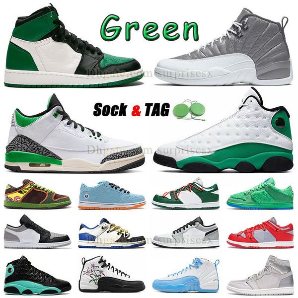 

1s 13s lucky green 3s basketball shoes mens womens jumpman 1 3 big size 12 13 pine green fashion hight og mid light smoke grey red fragment