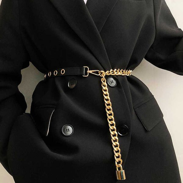 

belts pu leather fashion ladies punk style chain thin belt suit dress decoration for women luxury designer brand g221010, Black;brown