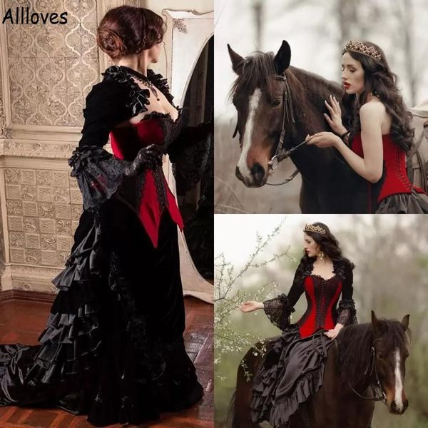 

victorian red and black a line wedding dresses gothic vintage corset medieval steampunk castle bridal gowns sweetheart evil queen lace flare, White