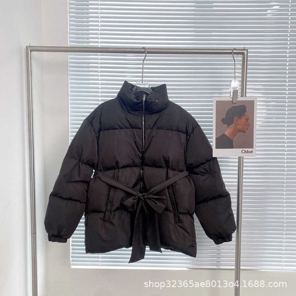 

women's down & parkas autumn and winter new style small popular inverted triangle decorative stand neck outline strap bread coat, Black