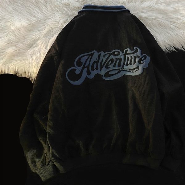 

womens hoodies sweatshirts japanese harajuku style baseball uniform spring and autumn men women corduroy letter printing jacket 221010, Black