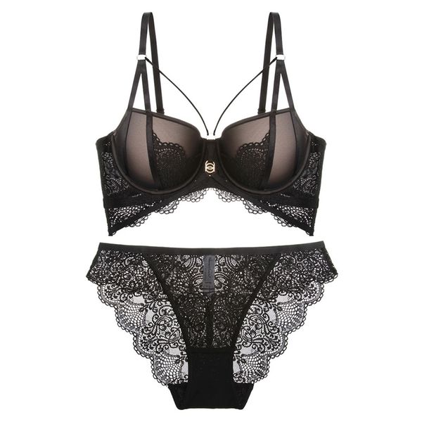 

bras sets bcd european adjustable women lace bra panty hollow out push up underwear thick fashion lingerie suits 221010, Red;black