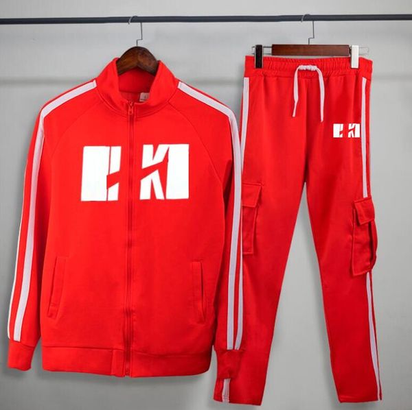 

mens tracksuits activewear sweatsuit jacket and pants sets casual suit black white red striped upholstery trend high street wild sportswear, Gray