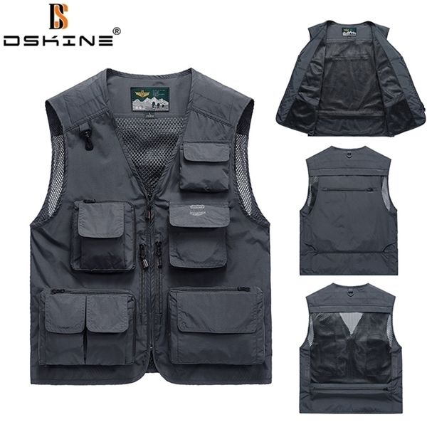 

men's vests summer removable back fishing casual pographer work jacket mesh sleeveless 12 pocket tactical 6xl 221010, Black;white