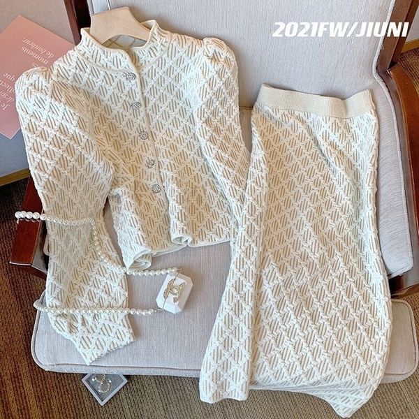 

two piece dress loribindwood knit suit women rhomb niche skirt two piece set is still retro socialite temperament 221010, White