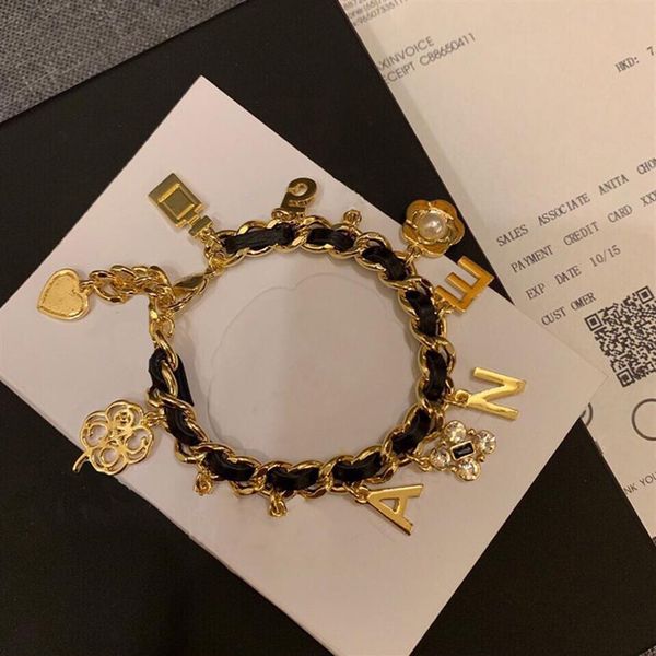 

flower letters heart bracelets leather rope chain bracelet luxury designer brand jewerly designs for women girl elegant collar289c, Golden;silver