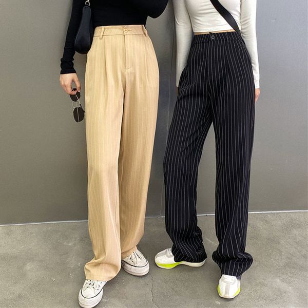 

women's pants s lucyever summer striped wide leg women korean style high waist loose casual woman streetwear straight trousers 221011, Black;white