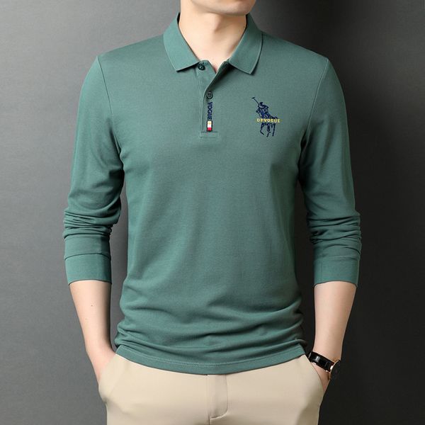 

men's polos solid color embroidery lapel long-sleeved t-shirt spring and autumn casual business outdoor polo shirt 221010, White;black