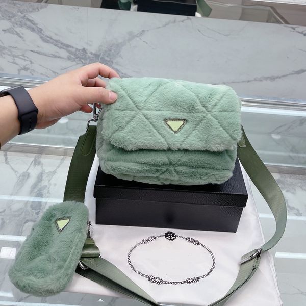 

stylish two in one wool messenger bags autumn winter plush bag women cross body shoulder handbag