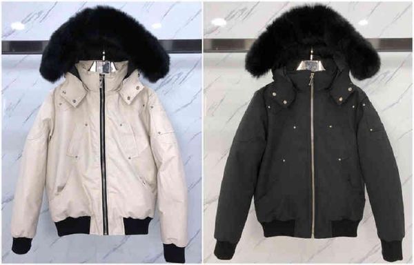 

down jacket men's fur collar parka winter waterproof white duck coat cloak fashion men and women couples casual version to keep warm, Black