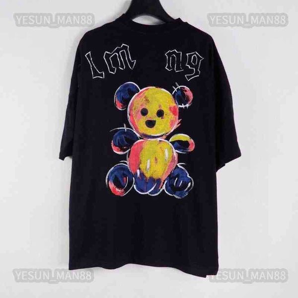 

designer luxury palms classic cartoon bear printed t shirt fashion angels mens womens couple spring and summer loose pa short sleeve tee, White;black