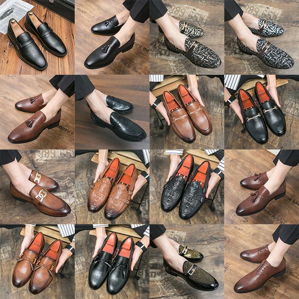 

luxury brogue oxford shoes pointed toe leather shoes embroidered rhinestone tassel metal buckle vegan high end men's fashion formal cas, Black