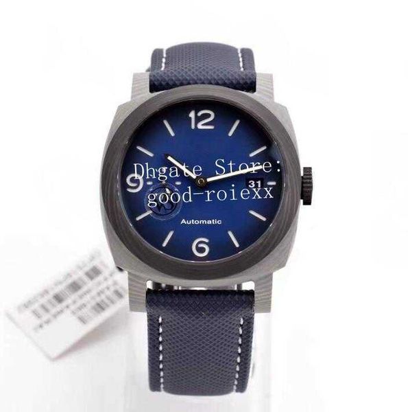 

watches for men sand smoke blue dial watch men's automatic p.9001 movement 1663 carbon fiber 300m vs leather pam vsf sapphire date 44mm