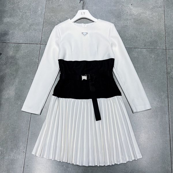 

autumn elegant dresses women long sleeve belt dress 2 colors personality charm skirts brand dresses, Black;gray