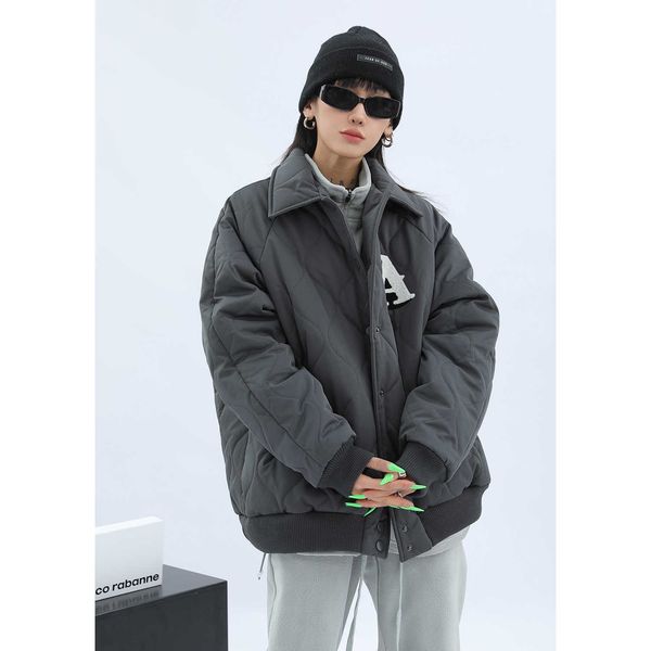

women's down parkas new trendy fashion letter printing embroidered cotton padded coat female couple vintage harajuku oversize street cl, Black