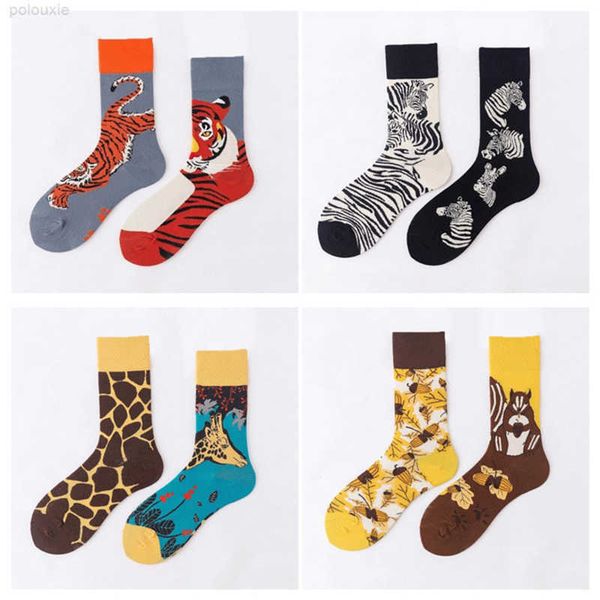

socks male and female animal printed socks tiger zebra giraffe squirrel harajuku christmas elements cotton basketball football sports sock w, Black