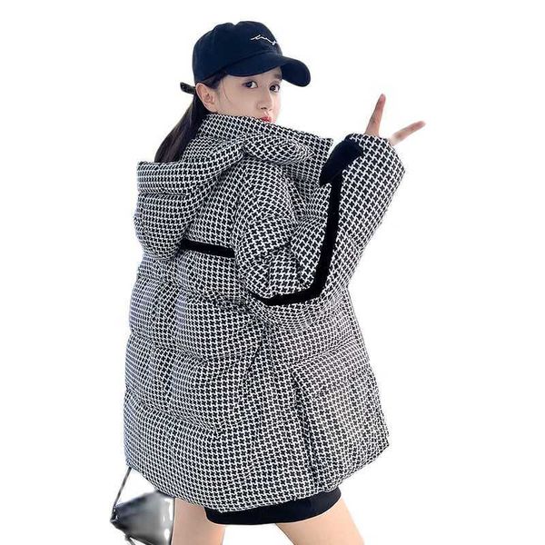 

women's down parkas houndstooth plaid cotton coat women's jacket 2022 new korean version winter down padded parkas thick warm brea, Black
