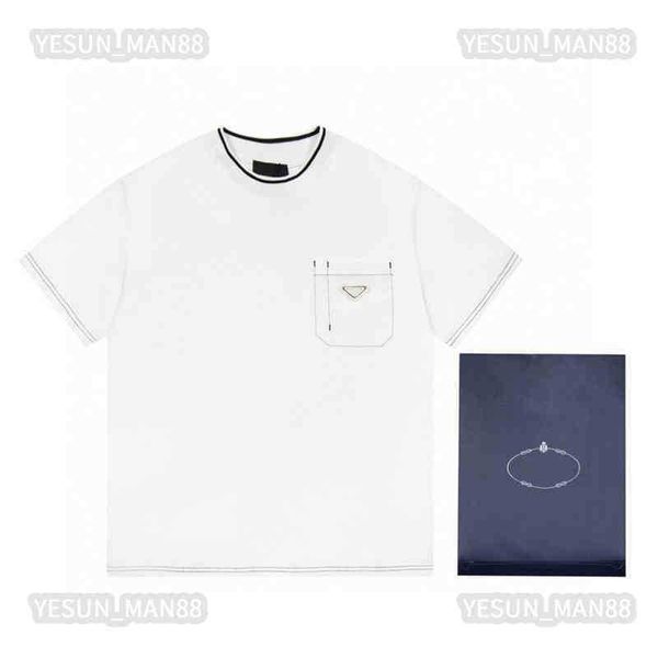 

designer luxury summer prads classic triangle pocket contrast t shirt fashion mens and womens short sleeves round collar tee, White;black