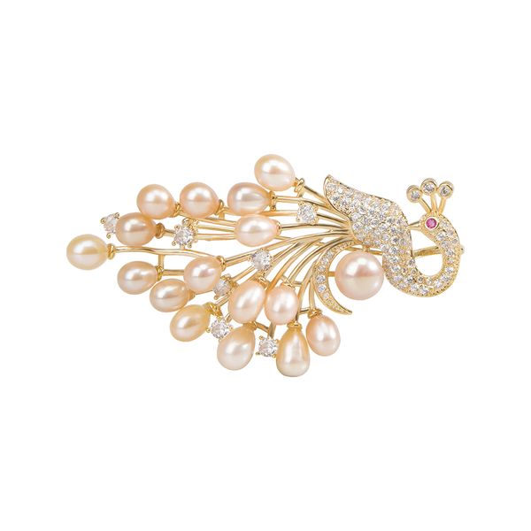 

luxury freshwater pearl brooch for women vintage peacock opening corsage pins celebrity suit banquet jewelry accessories, Gray