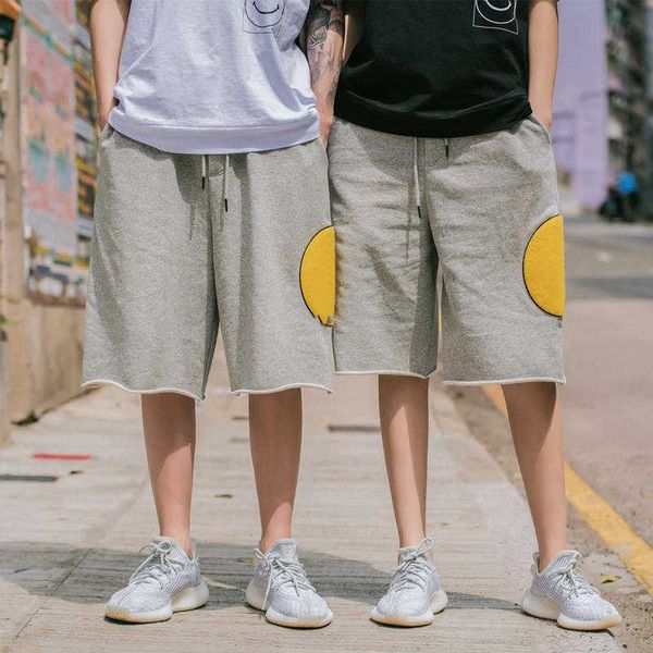 

classic designer brand summer men's shorts loose fringed smiley face five-point pants men and women hip hop couple sports casual short, White;black