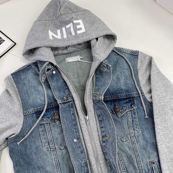 

women's jackets new two-piece zipper cardigan hooded cowboy jacket men's and women's coat top, Black;brown