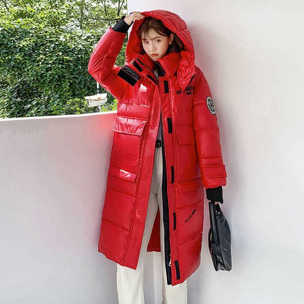 

women's down parkas 2022 hooded padded winter jacket women parka fashion glossy down cotton coat mid-length outerwear clothes loose war, Black