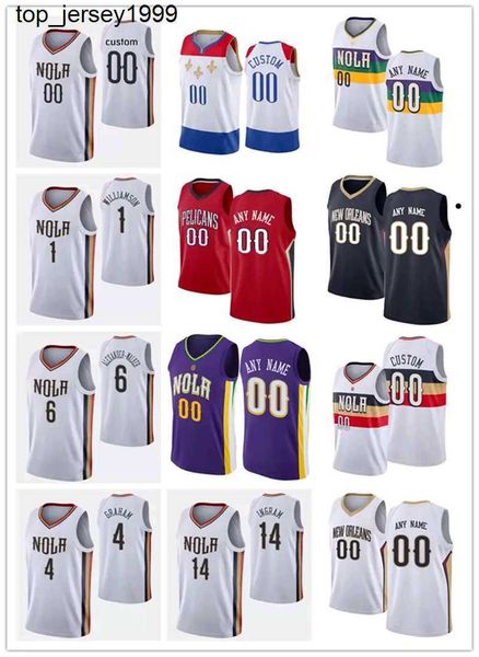 

75th custom new orleans''pelicans''zion 1 williamson brandon 14 ingram nickeil 6 alexander-walker devonte 4 graham baske, Black;red
