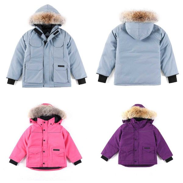 

with fur hood parka jackets expedition kid youth outer coat winter warm designers puffer down coats boy girl down jackets canada outdoor sno, Blue;gray