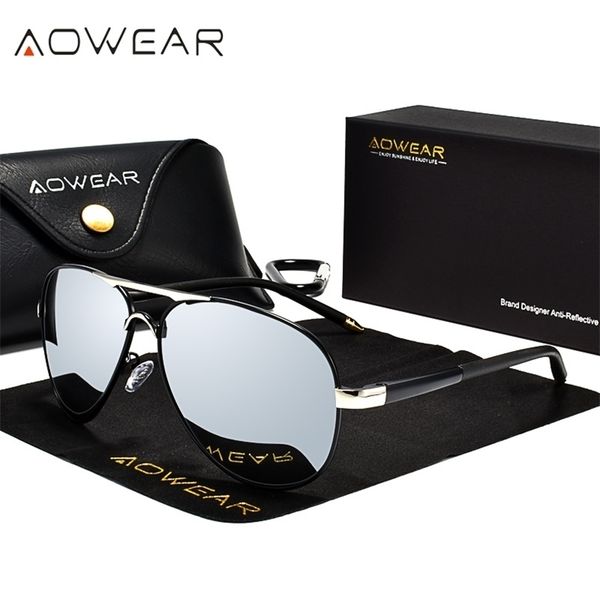 

sunglasses aowear men's aviation men polarized mirror sunglass for man hd driving sun glasses lunettes de soleil homme 221010, White;black