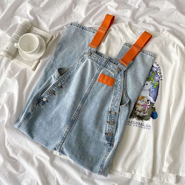 

women's jeans fashion design high waist women denim pants jumpsuit spring autumn straight loose female overalls straps streetwear 22101, Blue