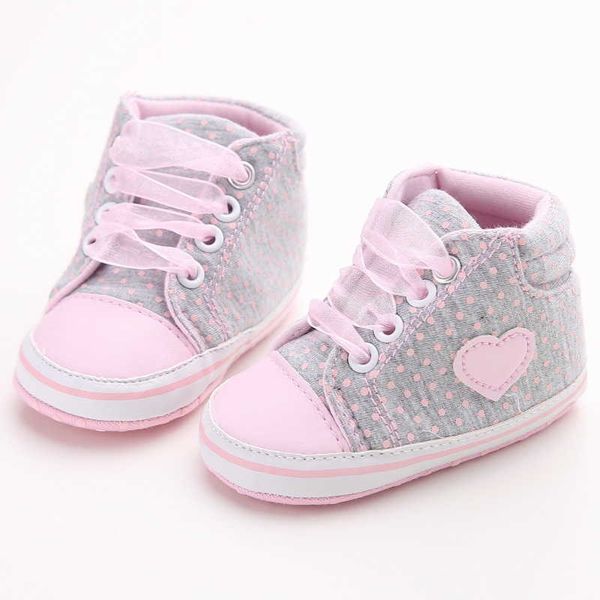 

boots baby girls shoes polka dots heart lace-up sneakers soft sole first walkers toddler classic casual for newborn l221011, Black;grey