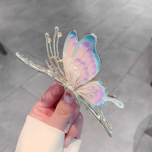 

hair clips national style painted butterfly large clip metal colorful fashion hairpin net red advanced sense shark clip, Golden;silver