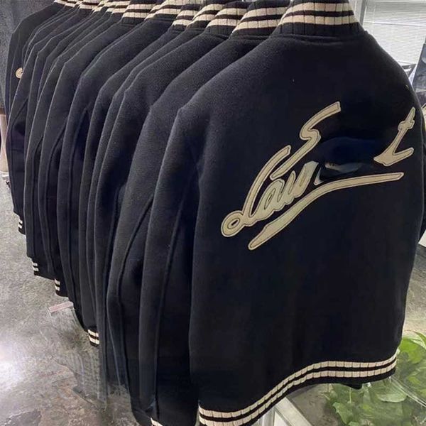 

22ss designer baseball jacket autumn blended wool embroidery leather graffiti coat men's button stand collar women's long sleeve j, Black;brown