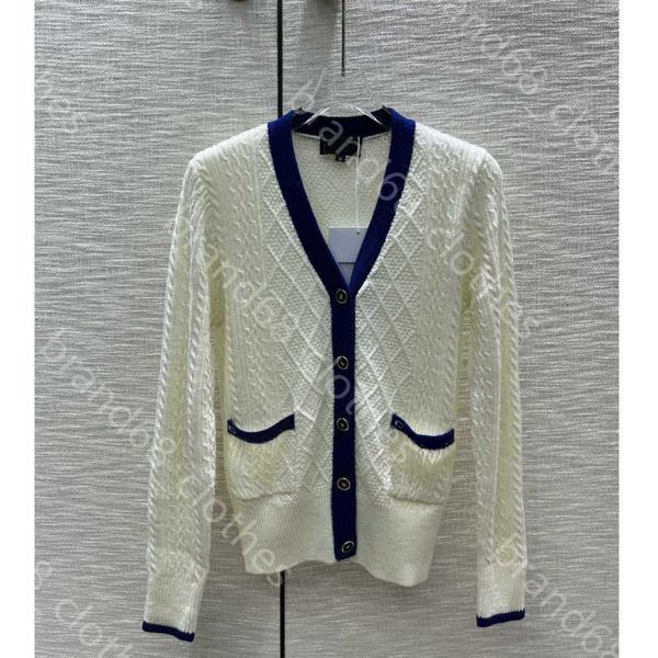 

designer women wool knitwear long sleeve cardigan sweater fall winter v neck logo ch..el brand pocket sweaters dress fashion girl knit top, White;black